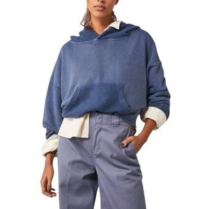 Free People - Joey  Sweatshirt Cropped Hoodie Blue Wash Sz XS